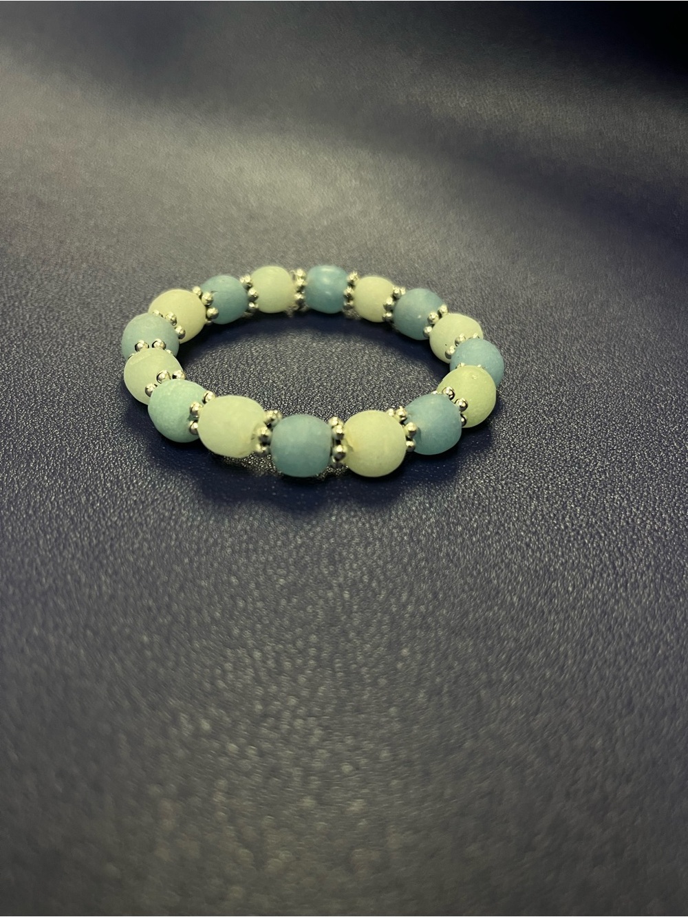Handcrafted Pastel Beaded Stretch Bracelet - Pale Blue & blue